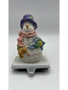 Festive Snowman Figure Stocking Holder With Glitter Sparkle Details